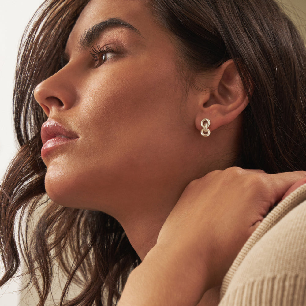 ChloBo Silver Anchor Chain 3 Link Earrings Image 2