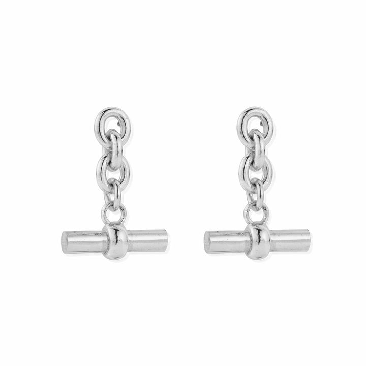 ChloBo Silver Anchor Chain 3 Link T-Bar Earrings Image 1