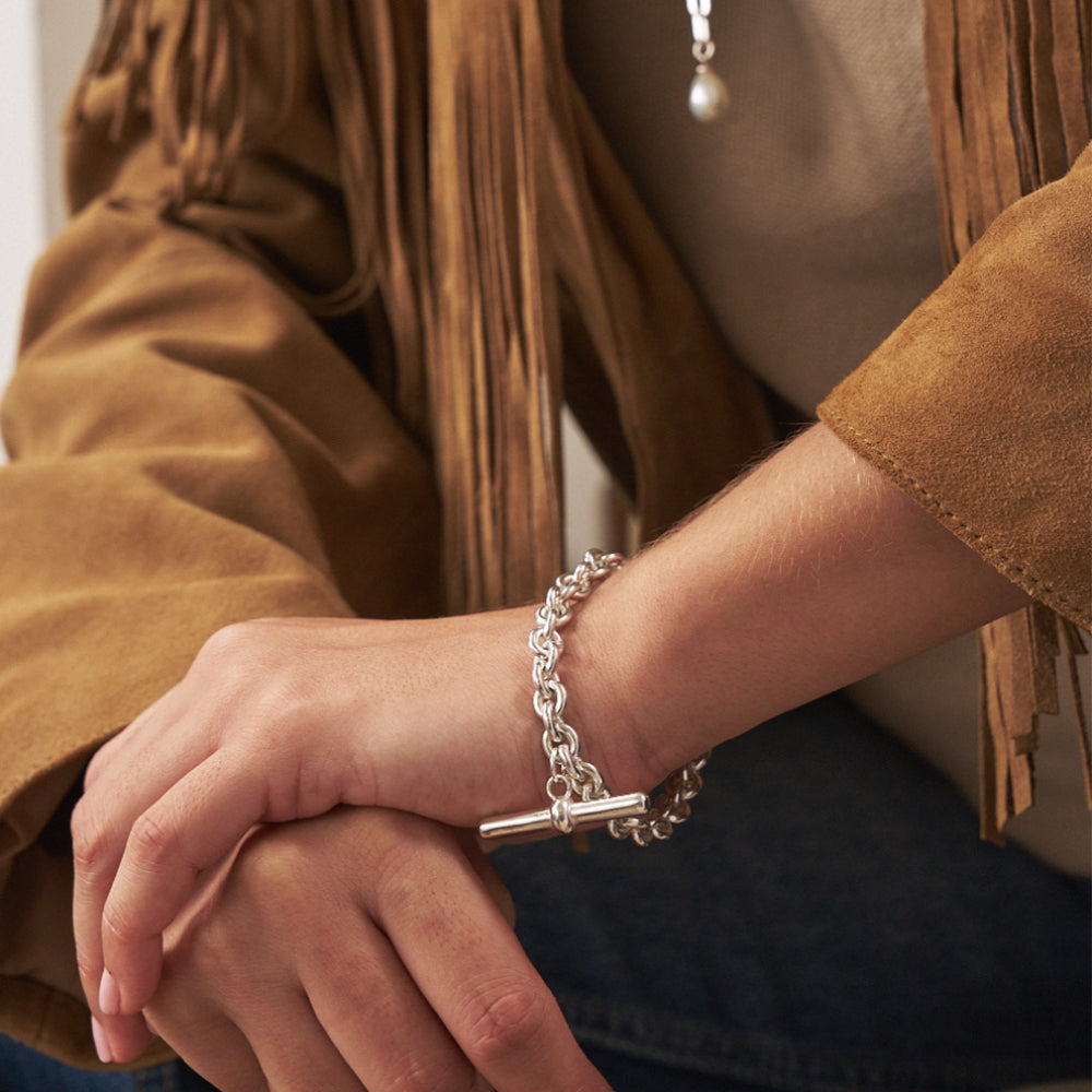 ChloBo Silver Anchor Chain T-Bar Bracelet Image 2