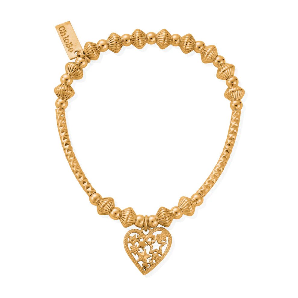 ChloBo Silver and Gold Pattern Noodle Disc Starry Heart Bracelet - MococoChloBoGBHNCD33819504496883495Bracelets