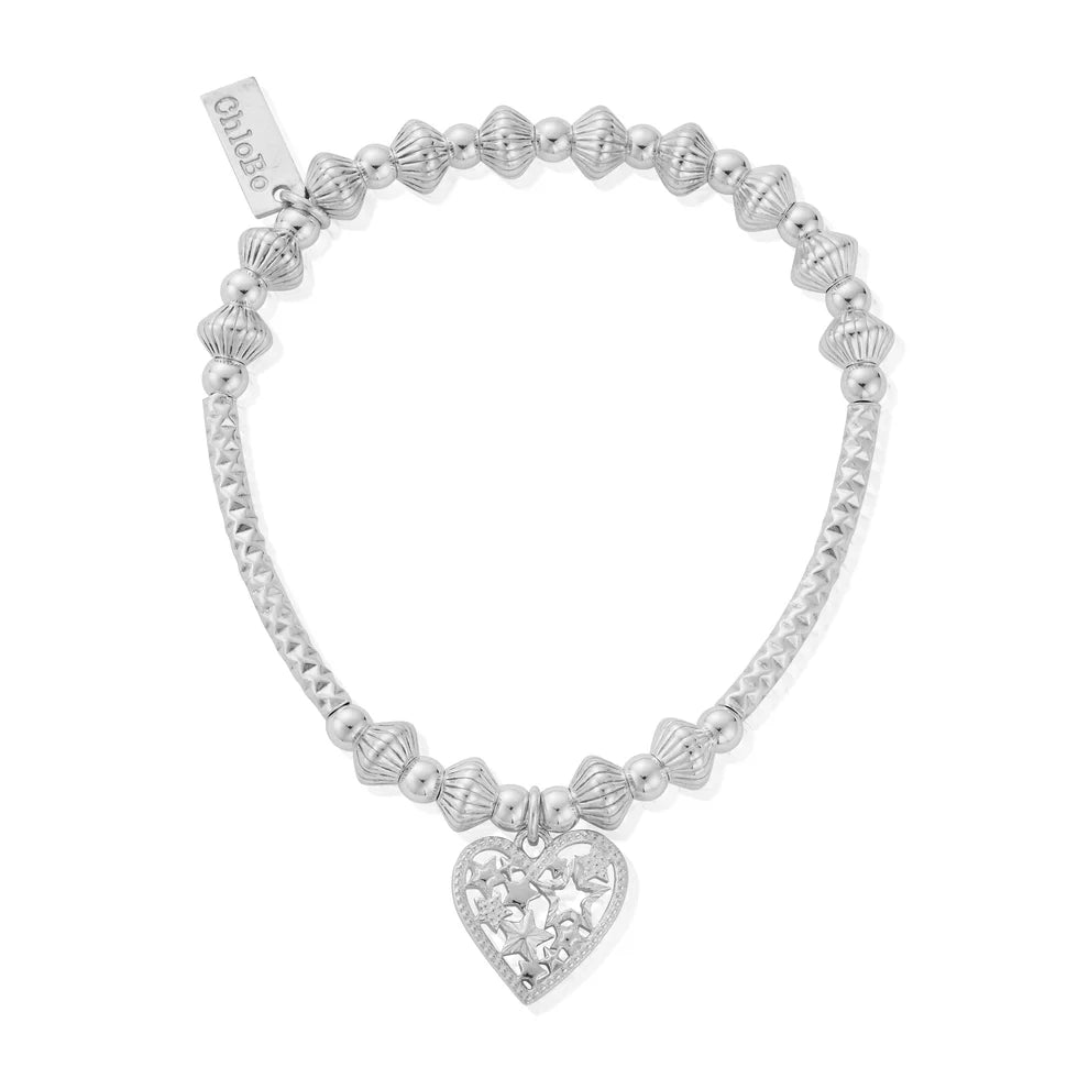 ChloBo Silver and Gold Pattern Noodle Disc Starry Heart Bracelet - MococoChloBoSBHNCD33809506796581248Bracelets