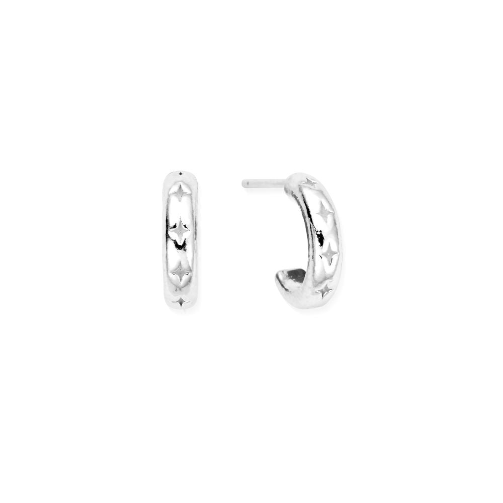 Chlobo Silver Cut Out North Star Huggie Hoop Earrings - MococoChloBoSEH33229503814447661Earrings