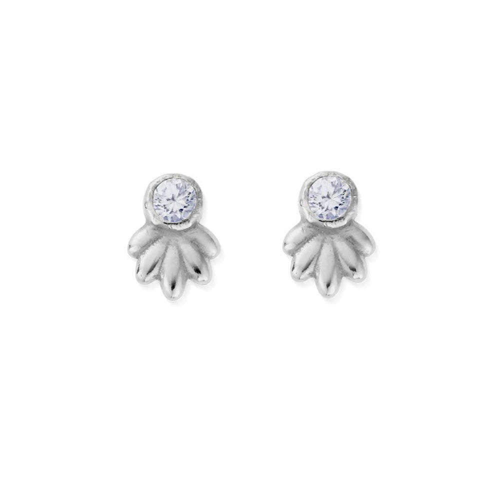 ChloBo Silver Glistening Flower Bud Stud Earrings Image 1