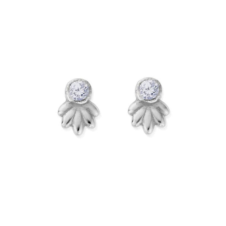 ChloBo Silver Glistening Flower Bud Stud Earrings Image 1