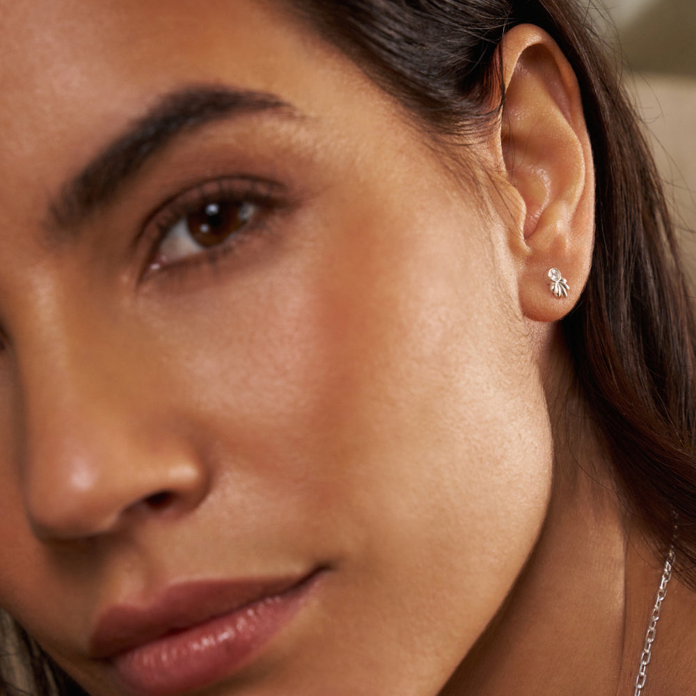 ChloBo Silver Glistening Flower Bud Stud Earrings Image 2