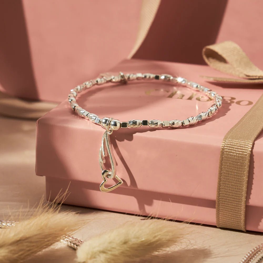ChloBo Silver Interlocking Angel Wing and Heart Necklace & Bracelet Set - MococoChloBoJewellery Sets