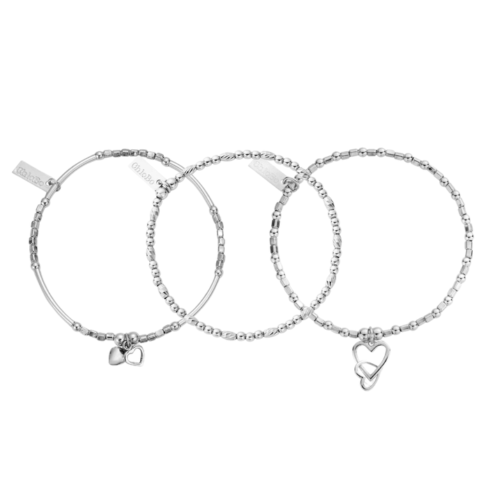 ChloBo Silver Interlocking Heart Set of 3 Bracelets - MococoChloBoBracelets