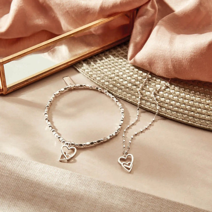 Chlobo Silver Interlocking Love Heart Necklace & Bracelet Set - MococoChloBoJewellery Sets