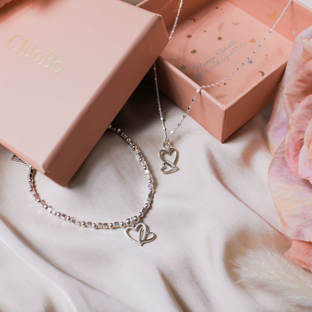 Chlobo Silver Interlocking Love Heart Necklace & Bracelet Set - MococoChloBoJewellery Sets