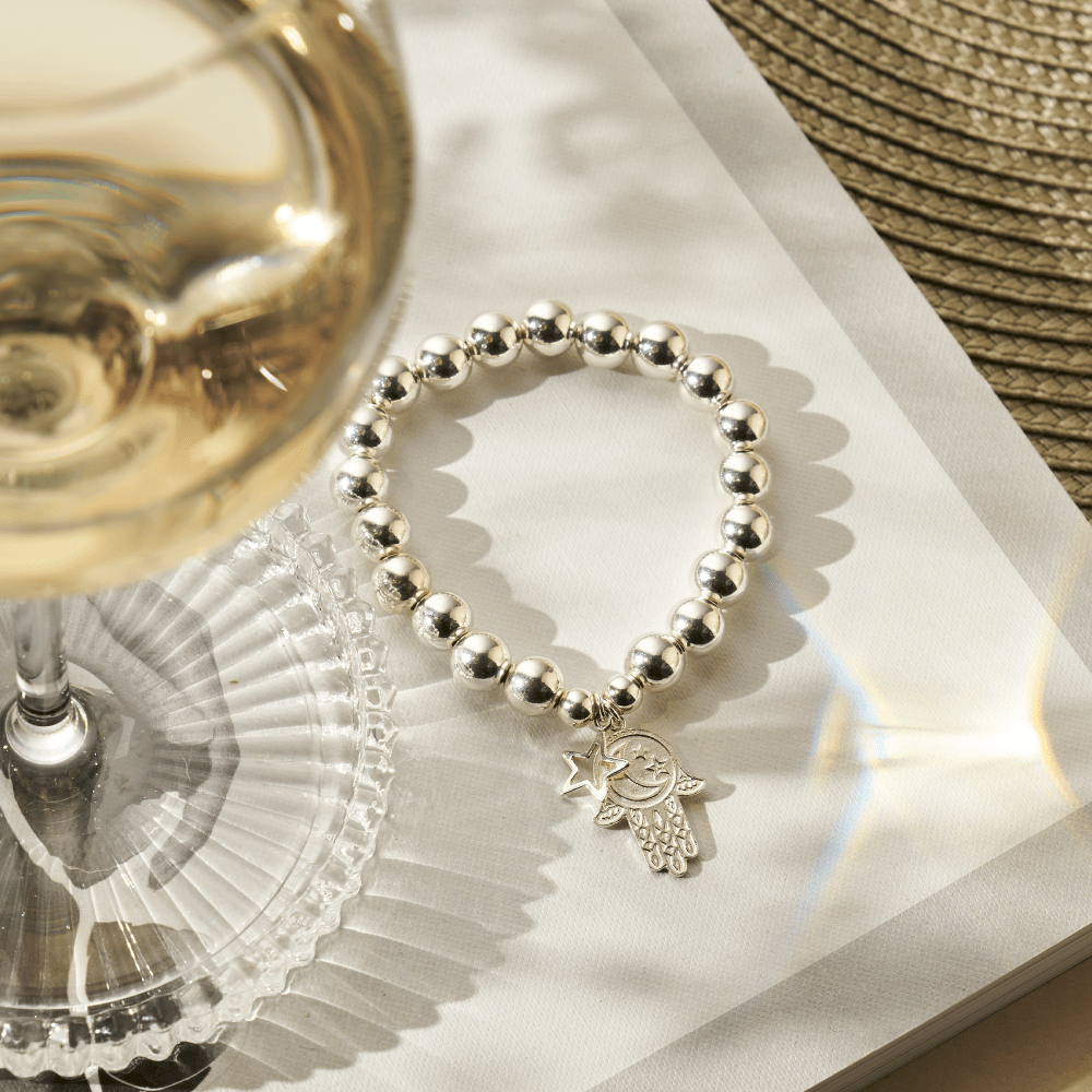 Chlobo Silver Medium Ball Moon and Star Hamsa Hand Bracelet - MococoChloBoSBMB0976559508426992844Bracelets