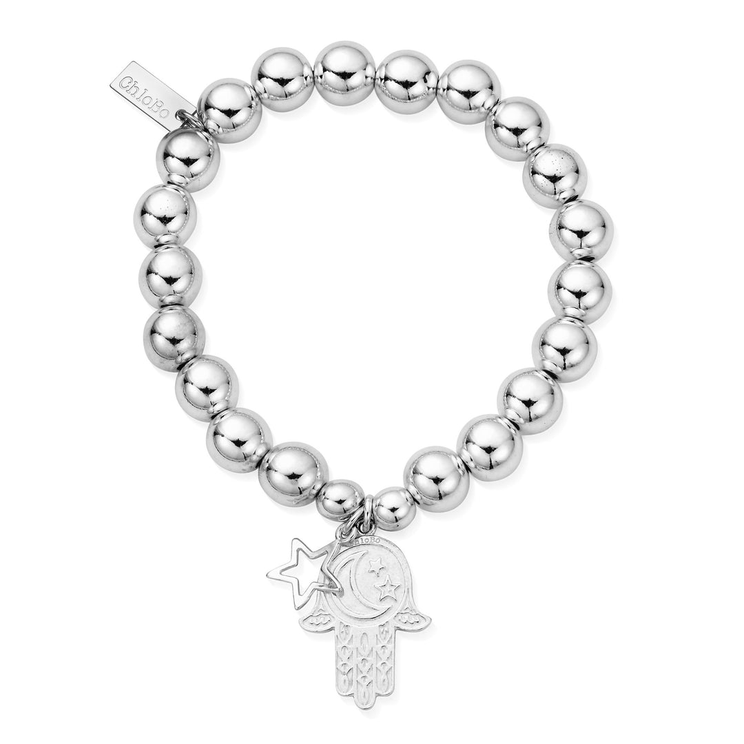 Chlobo Silver Medium Ball Moon and Star Hamsa Hand Bracelet - MococoChloBoSBMB0976559508426992844Bracelets