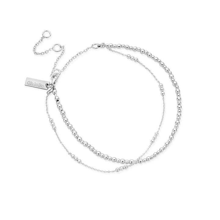 Chlobo Silver Mini Cute Triple Bobble Chain Anklet Image 1