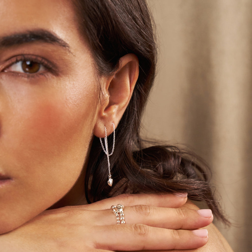 ChloBo Silver Mini Puffed Heart Pull Through Earrings Image 2