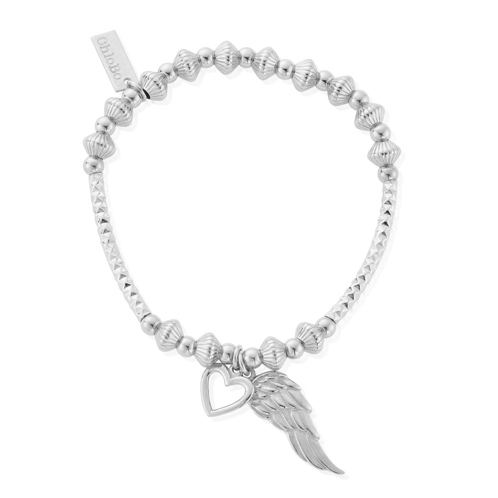 ChloBo Silver Pattern Noodle Disc Heart and Angel Wing Bracelet Image 1