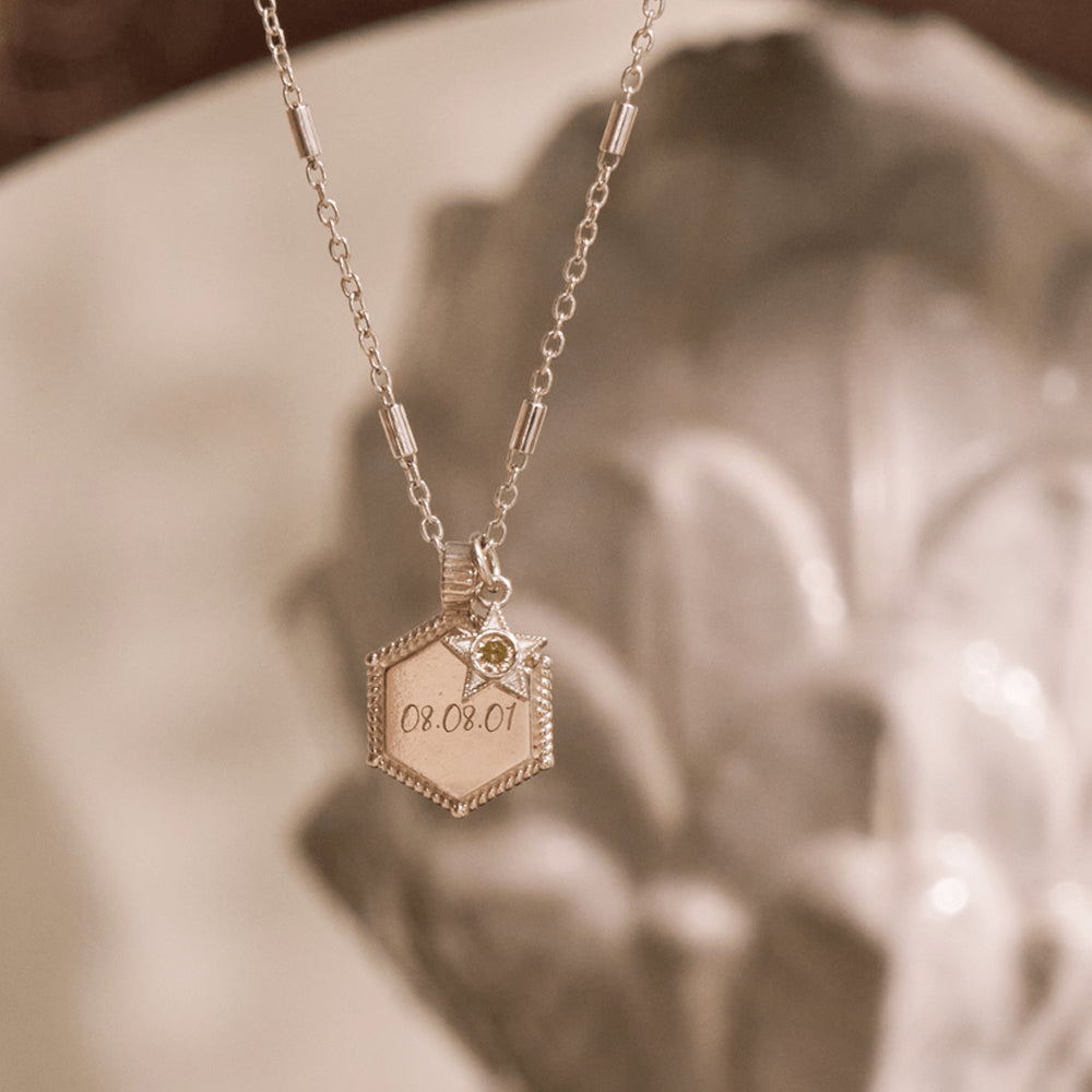 ChloBo Silver Personalised Hexagon Coin Necklace Image 3