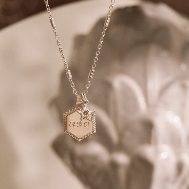 ChloBo Silver Personalised Hexagon Coin Necklace Image 3