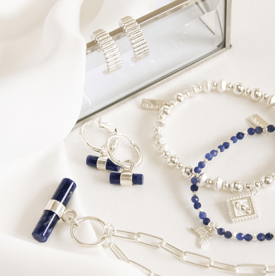ChloBo Silver Sodalite T - Bar Hoop Earrings - MococoChloBoSEH33969501762698258Earrings