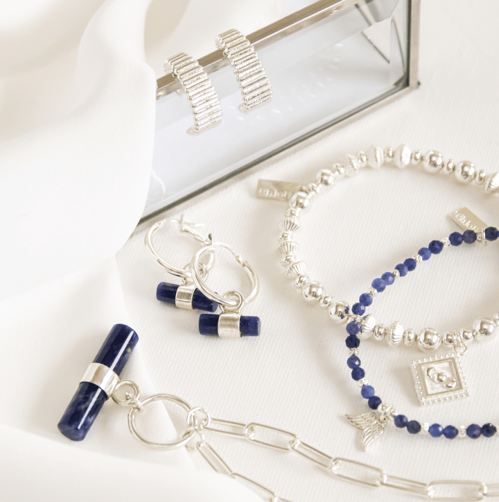 ChloBo Silver Sodalite T - Bar Hoop Earrings - MococoChloBoSEH33969501762698258Earrings