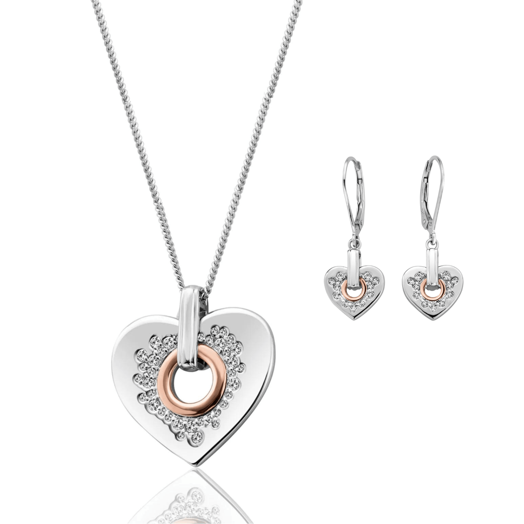 Clogau Cariad Sparkle Heart Necklace and Earrings Set - MococoClogauJewellery Sets