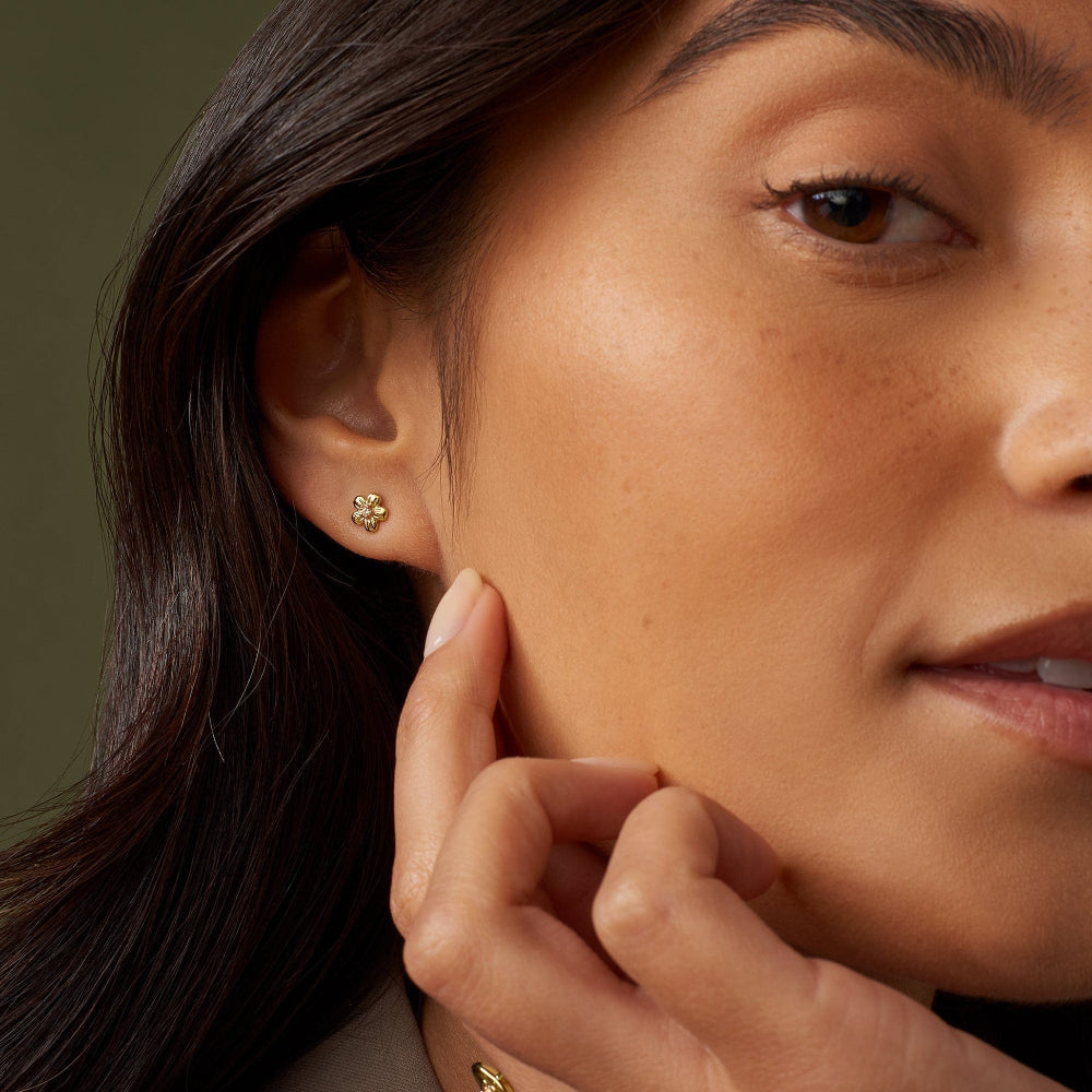 Clogau Forget Me Not Gold and Diamond Earrings image 1