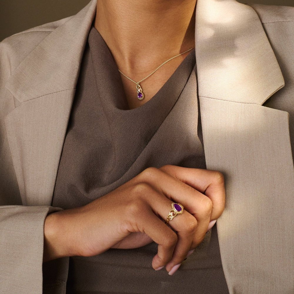 Clogau Gold Royal 9ct Solid Delphinium Amethyst Pendant - MococoClogauGROY9055051537002475Necklaces