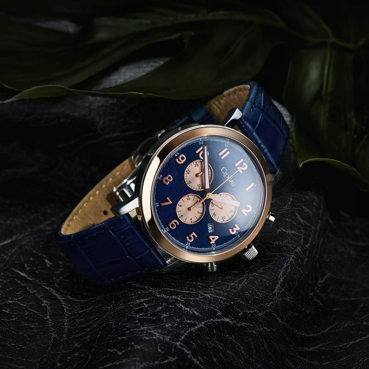 Clogau Gwynant Rose Gold Navy Blue Dial Leather Strap Men's Watch - MococoClogau4S000425051537381624Watches and Accessories