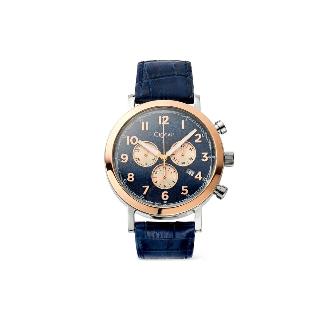 Clogau Gwynant Rose Gold Navy Blue Dial Leather Strap Men's Watch - MococoClogau4S000425051537381624Watches and Accessories