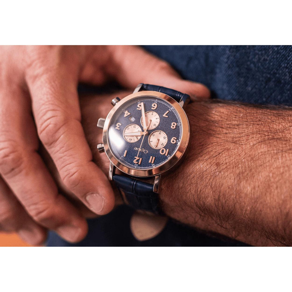 Clogau Gwynant Rose Gold Navy Blue Dial Leather Strap Men's Watch - MococoClogau4S000425051537381624Watches and Accessories
