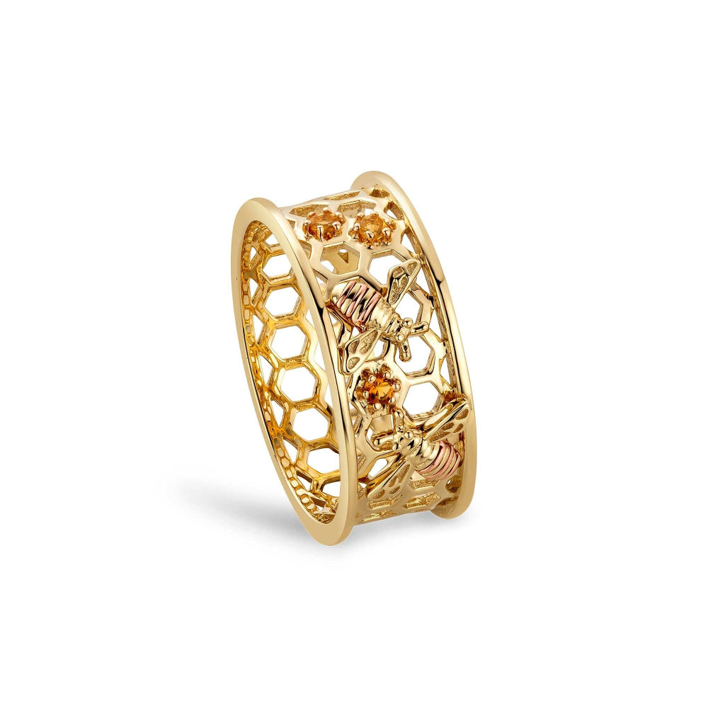 Clogau Honey Bee Gold and Citrine Honeycomb Ring image