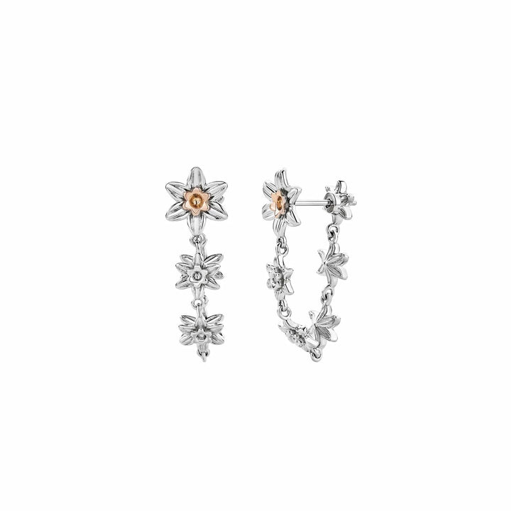 Clogau Nature's Wonder Silver Daffodil Drop Hoop Earrings - MococoClogau3SDAF8305051537388609Earrings