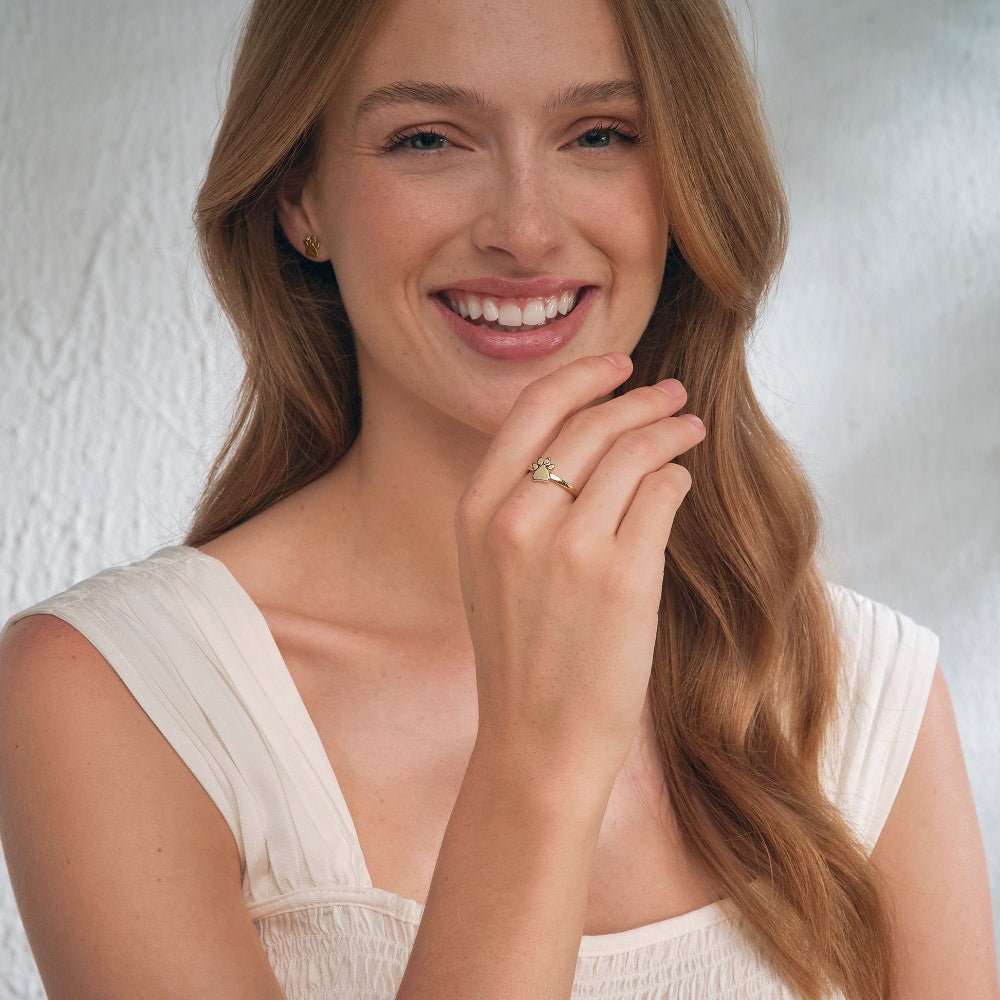 Clogau Paw Prints on My Heart Gold and Diamond Stacking Ring - MococoClogauGPWP0363 - J5051537380542Rings