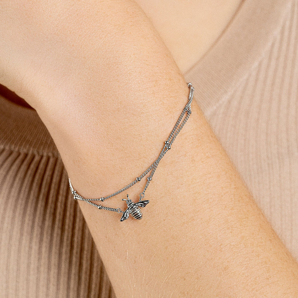 Clogau Silver Nature's Wonder Honey Bee Double - Chain Bracelet image 1