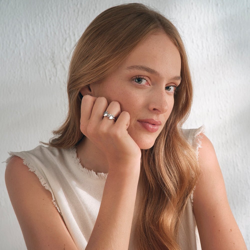 Clogau Silver Paw Prints on My Heart Stacking Ring - MococoClogau3SPWP0649 - JRing