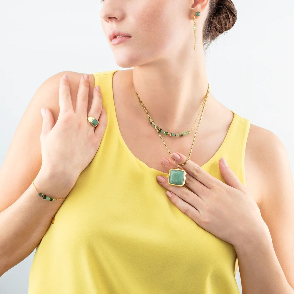 Coeur De Lion Gold Amulet Spikes Square Green Aventurine Necklace - MococoCoeur De Lion1200/10 - 05164251588335664Necklace