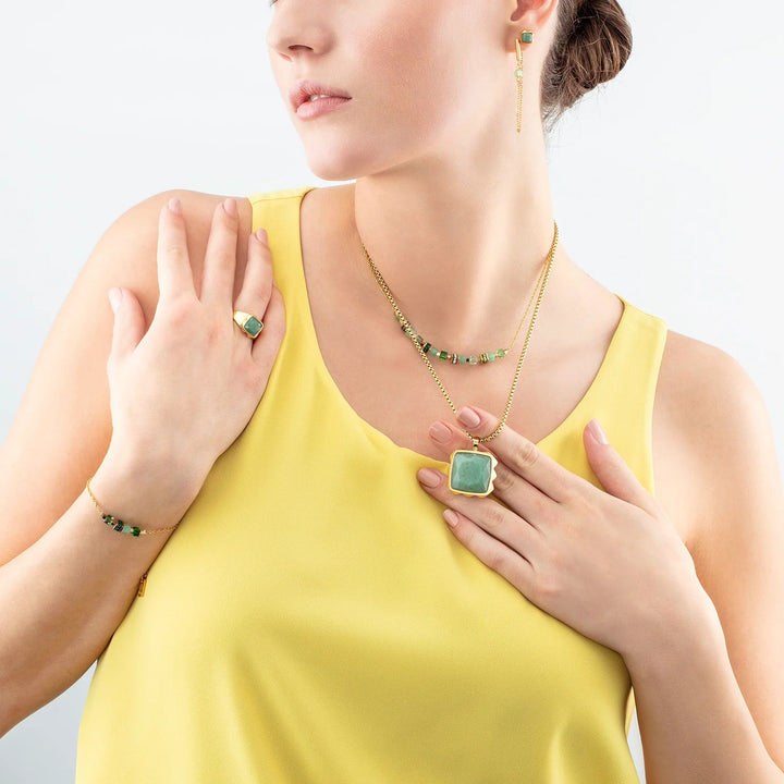 Coeur De Lion Gold Amulet Spikes Square Green Aventurine Necklace - MococoCoeur De Lion1200/10 - 05164251588335664Necklace