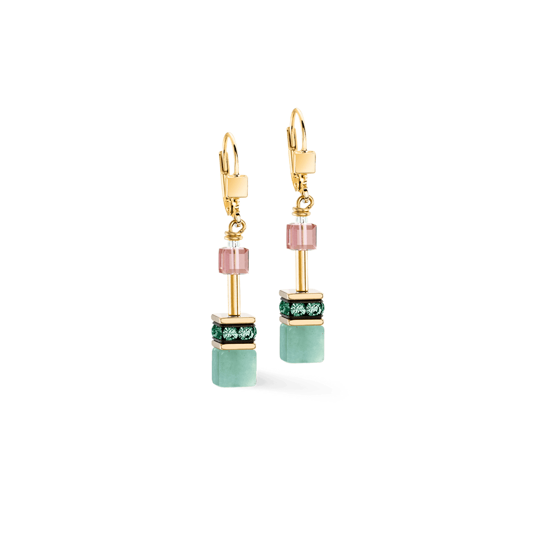 Coeur De Lion Gold GeoCUBE Green Aventurine Gold Earrings - MococoCoeur De Lion4905/20-1578Earrings