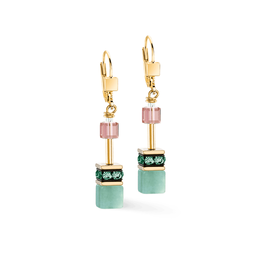 Coeur De Lion Gold GeoCUBE Green Aventurine Gold Earrings - MococoCoeur De Lion4905/20-1578Earrings