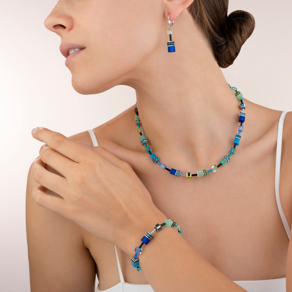 Coeur De Lion Silver, Blue and Green Geocube&reg; Earrings image 1