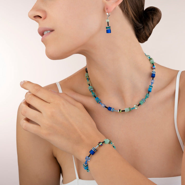 Coeur De Lion Silver, Blue and Green Geocube&reg; Earrings image 1