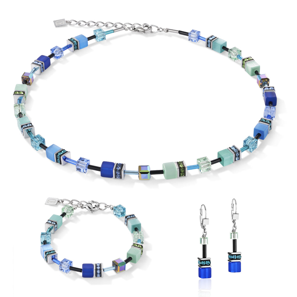 Coeur De Lion Silver, Blue and Green Geocube&reg; Earrings image 2