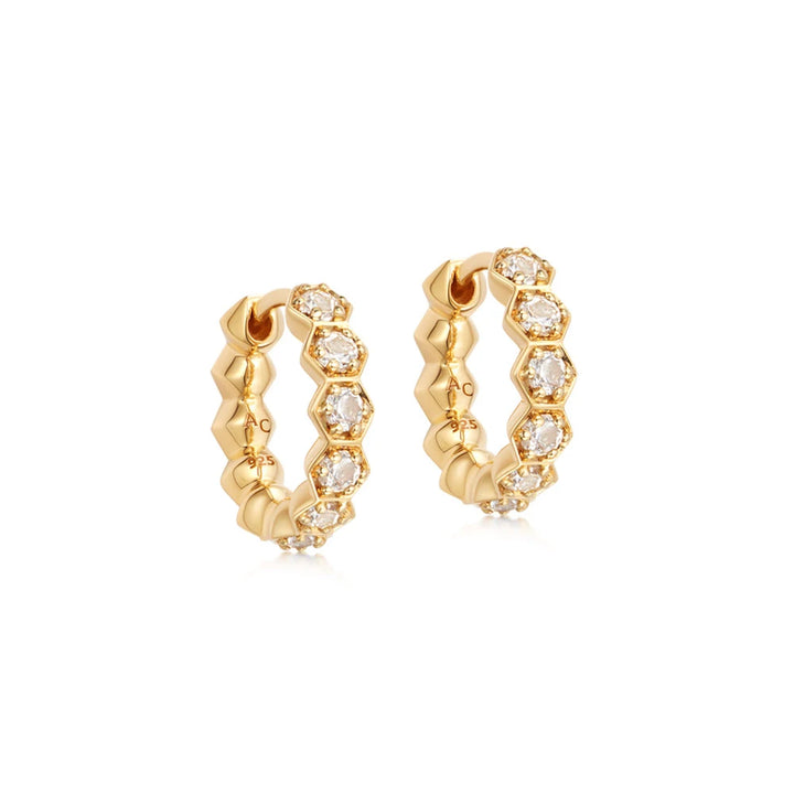 Astley Clarke Gold Vermeil Art Deco Huggie Hoop White Sapphire Earrings