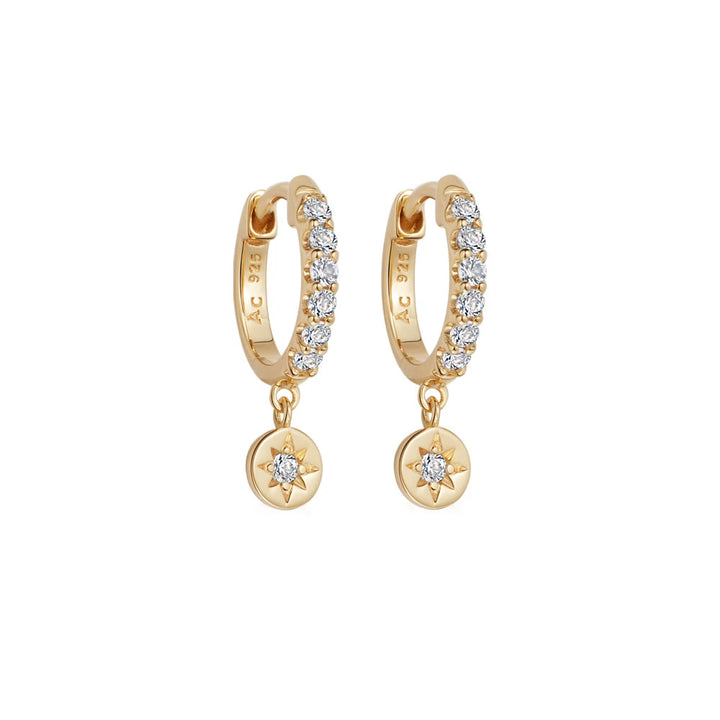 Astley Clarke Celestial Drop Hoop Earrings - Gold Vermeil & Pavé White Sapphires
