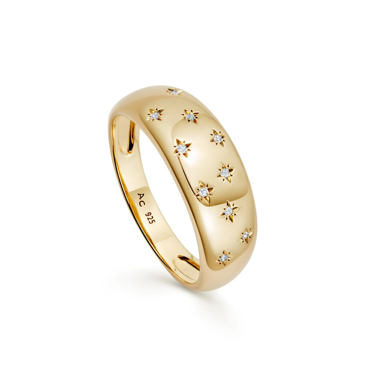Astley Clarke Gold Vermeil Celestial Wide Band White Sapphire Ring