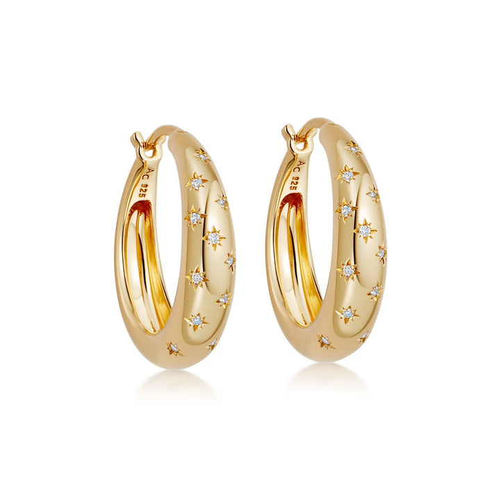 Astley Clarke Gold Vermeil Celestial Tiny Star White Sapphire Hoop Earrings