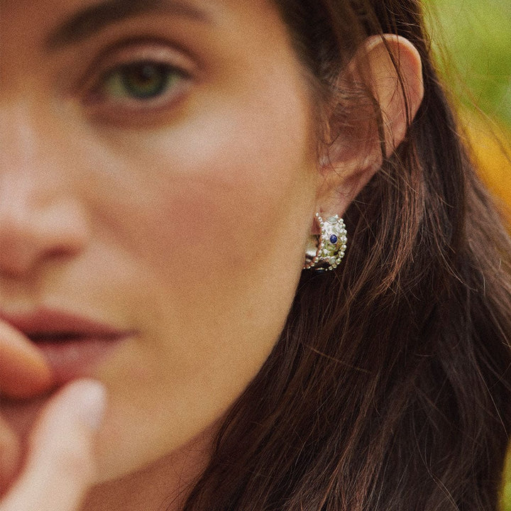 Daisy Ethical Silver-Plated Amulet Hoop Earrings with Lapis Lazuli and Amazonite Stones - MococoDaisy LondonSE18_SLV5056104135358Earrings