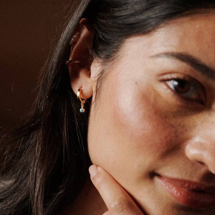 Daisy London 18ct Gold Plate Amazonite Healing Huggie Hoops - MococoDaisy LondonHE3003_GP5056104108918Earrings