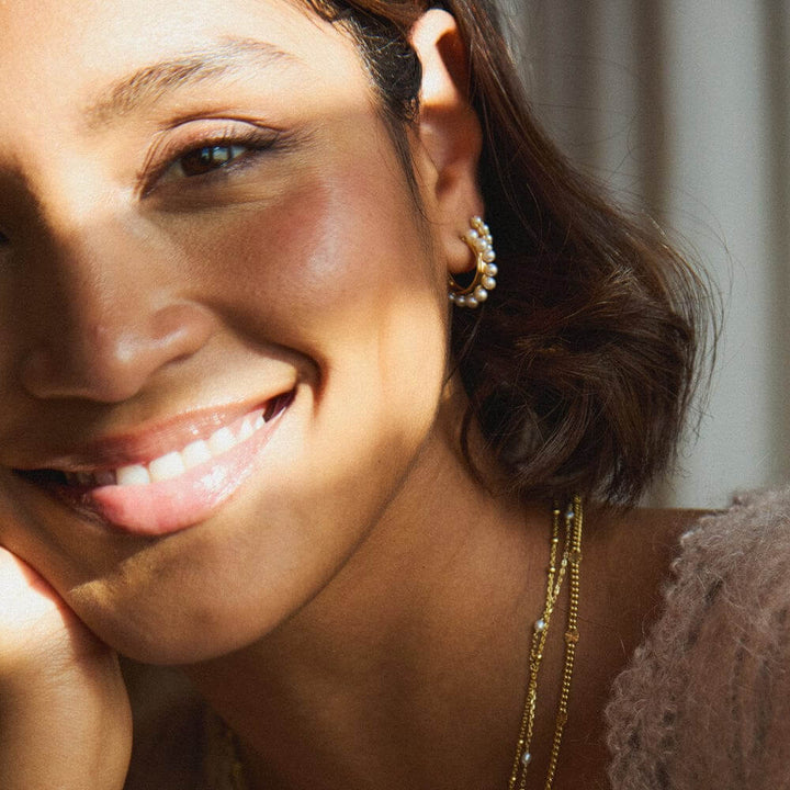 Daisy London 18ct Gold Plate Chunky Pearl Hoop Earrings - MococoDaisy LondonBPE04_GPEarrings