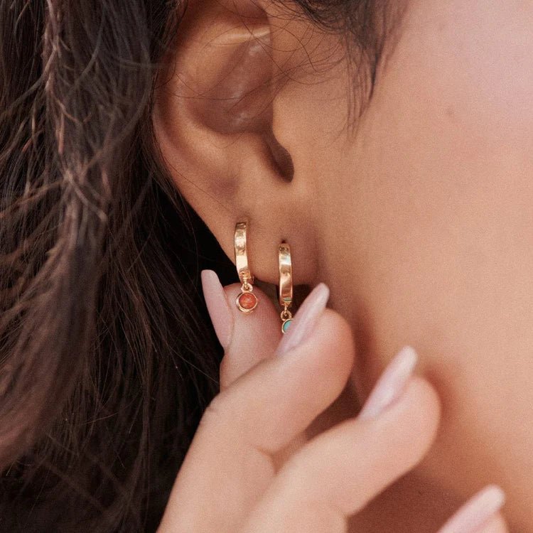 Daisy London 18ct Gold Plate Coral Healing Stones Huggie Earrings - MococoDaisy LondonHE3012_GPEarrings
