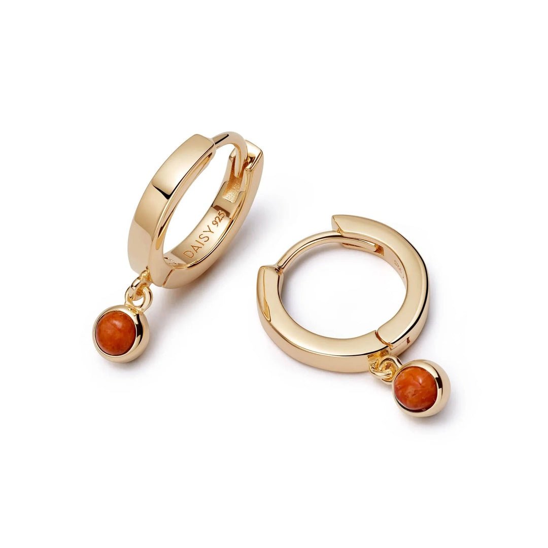 Daisy London 18ct Gold Plate Coral Healing Stones Huggie Earrings - MococoDaisy LondonHE3012_GPEarrings