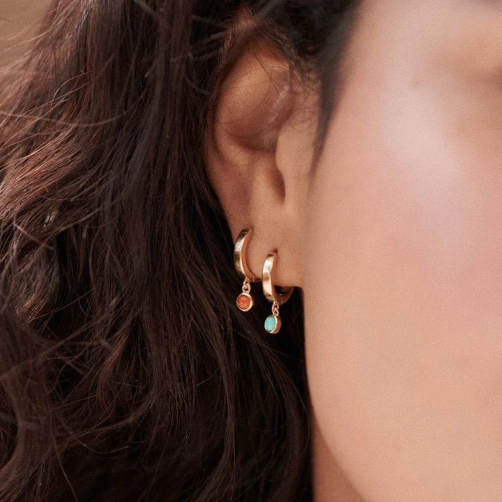 Daisy London 18ct Gold Plate Coral Healing Stones Huggie Earrings - MococoDaisy LondonHE3012_GPEarrings